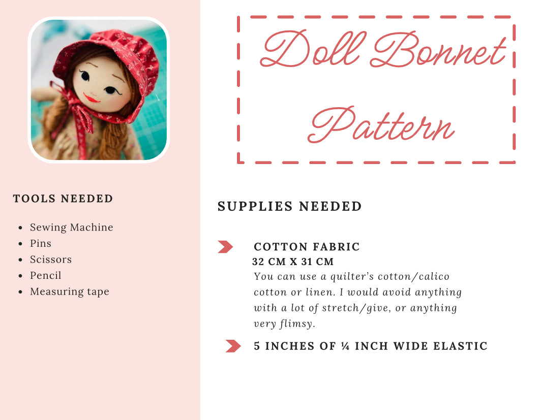 PDF Digital Pattern Only: Prairie Bonnet Pattern for Doll – Rosy Dolls