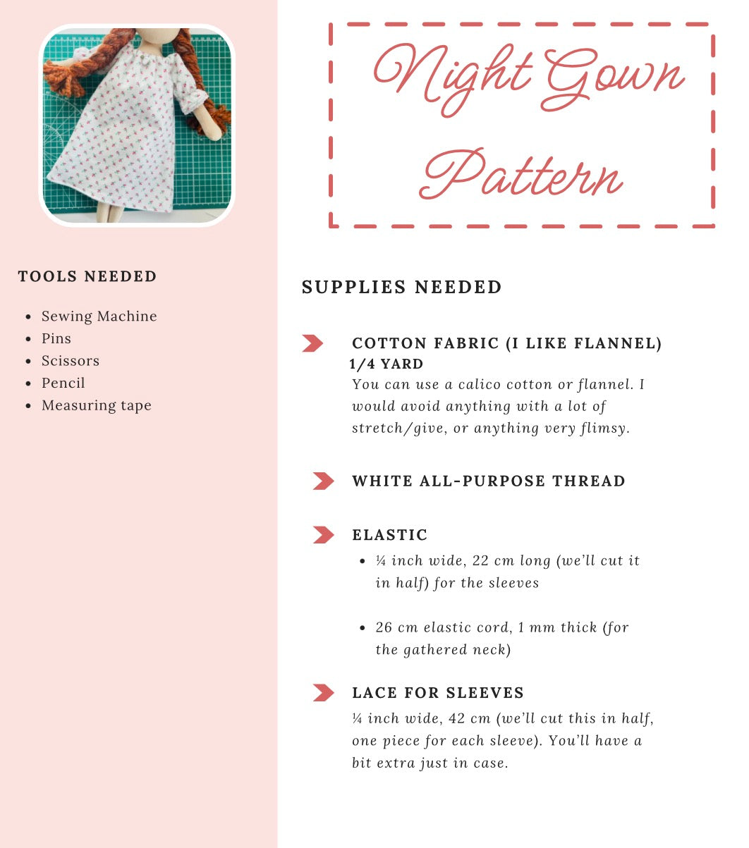 PDF Download Sewing Pattern - Prairie Style Doll Nightgown Pattern for 15 Inch Dolls (Digital Pattern Only)