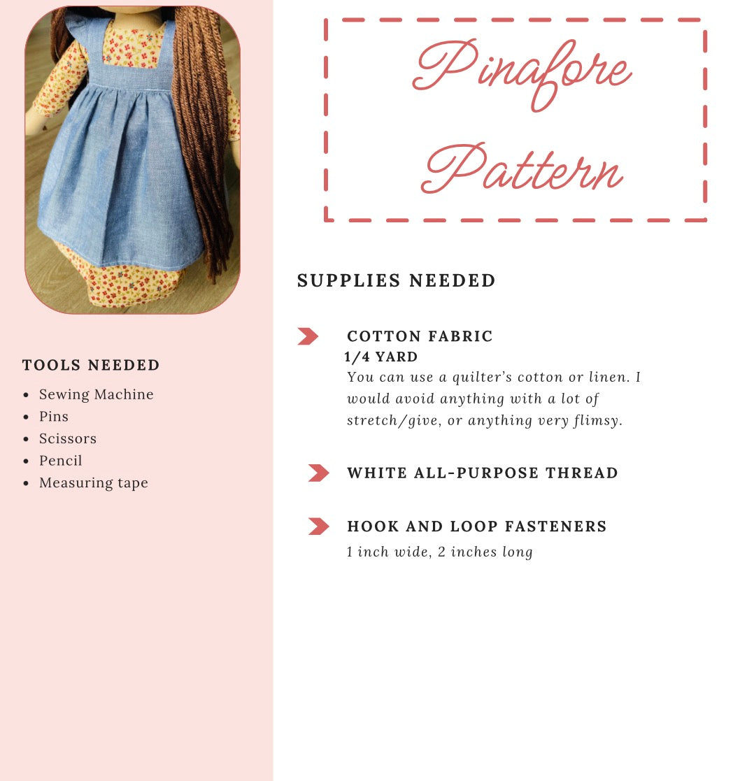 PDF Sewing Pattern Download - Doll Pinafore Pattern for 15 Inch Cloth Dolls (Digital Pattern Only)