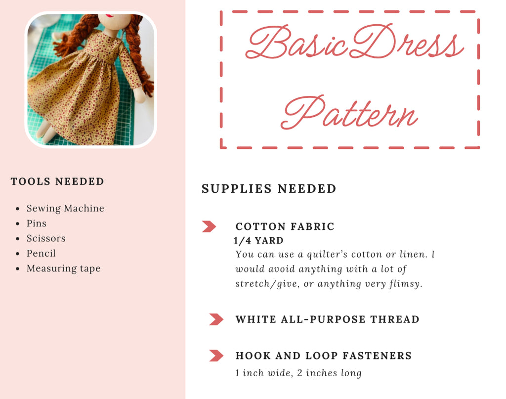 PDF Sewing Pattern Download - Basic Doll Dress Pattern for 15 Inch Cloth Dolls (Digital Pattern Only)