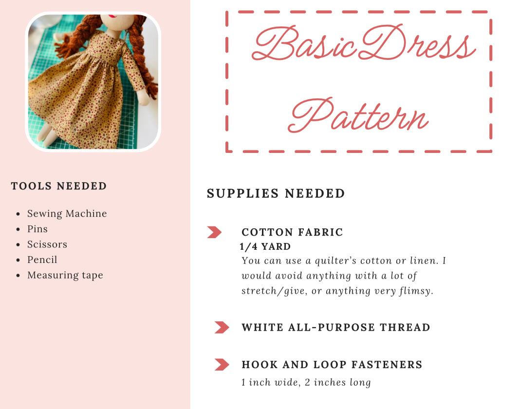 PDF Sewing Pattern Download - Basic Doll Dress Pattern for 15 Inch Cloth Dolls (Digital Pattern Only)