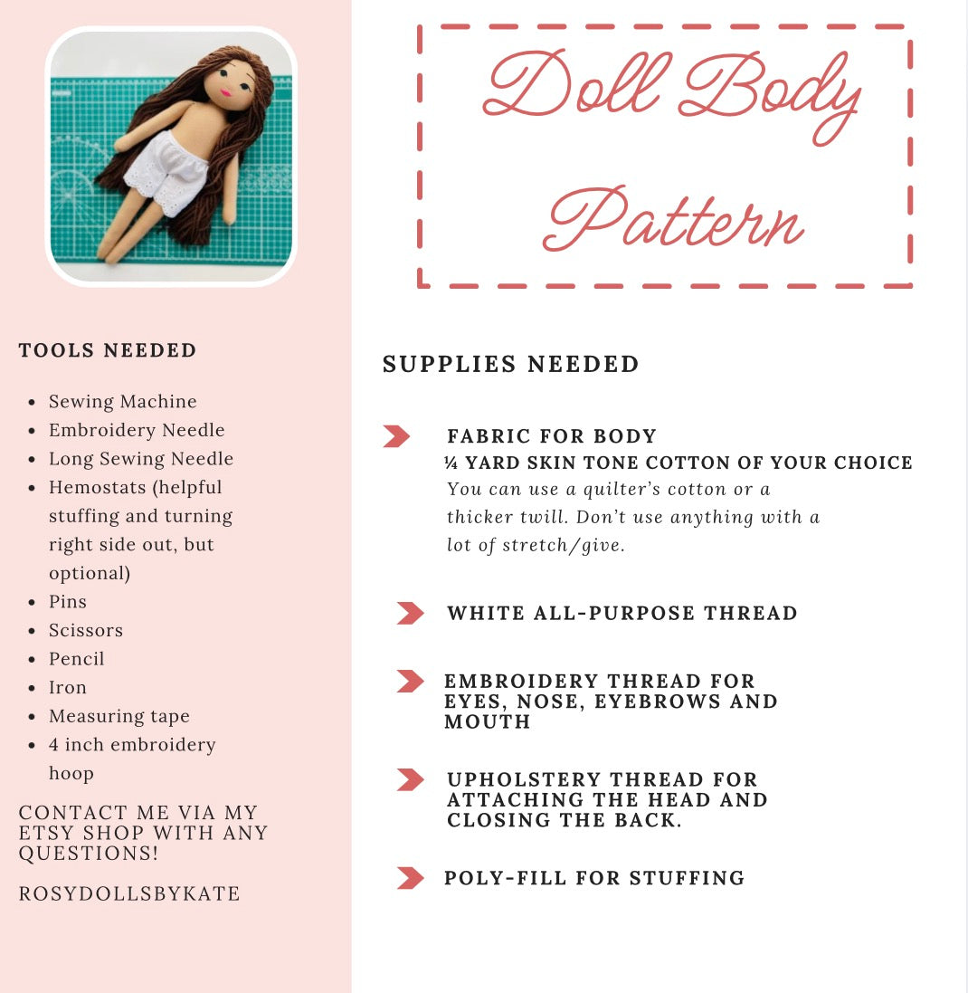 PDF Sewing Pattern Download - Basic Cloth Doll Body Pattern 15 Inch with Video Tutorial (Digital Pattern Only)